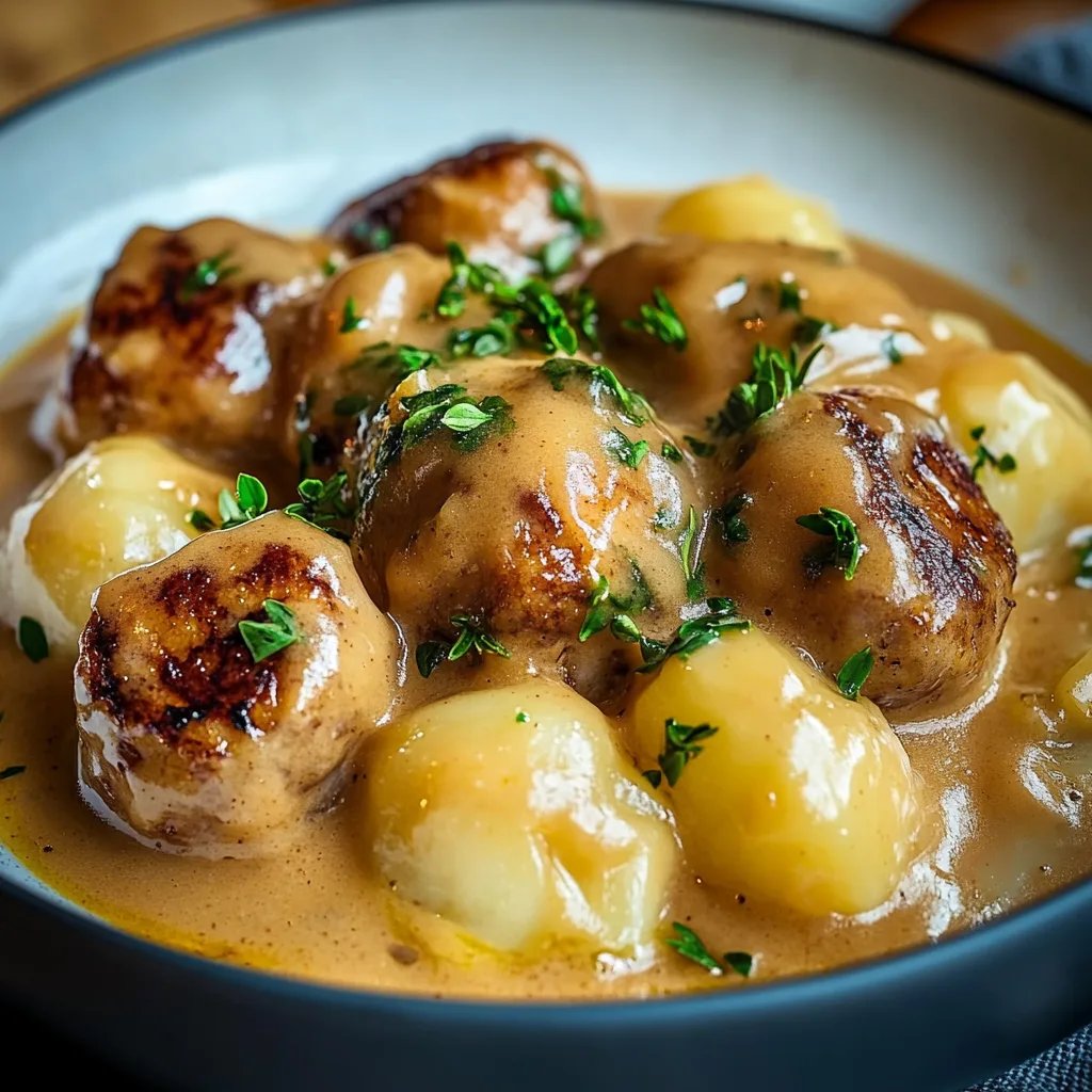 Hackbällchen in cremiger Sauce mit Kartoffelpüree