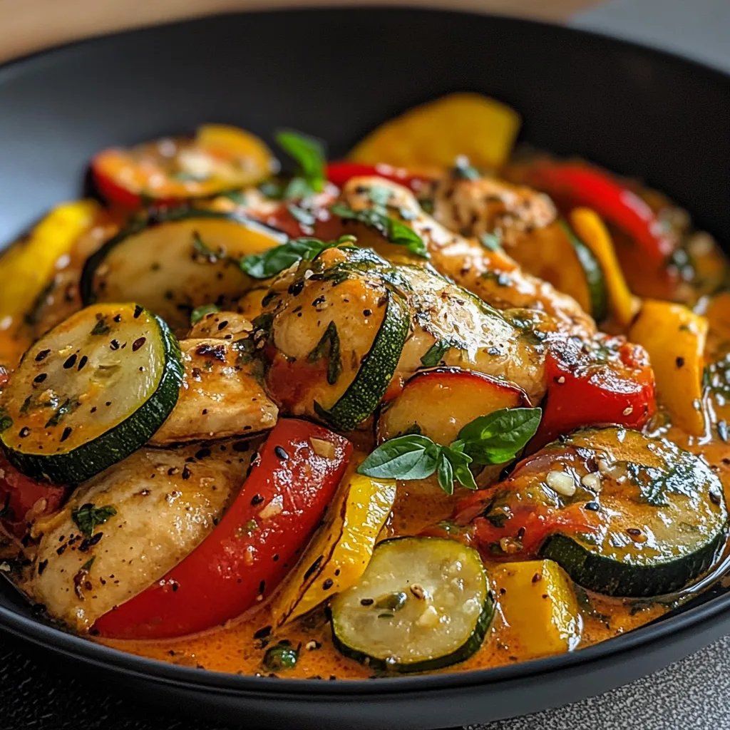 Hähnchen in Paprika-Zucchini-Sahnesauce