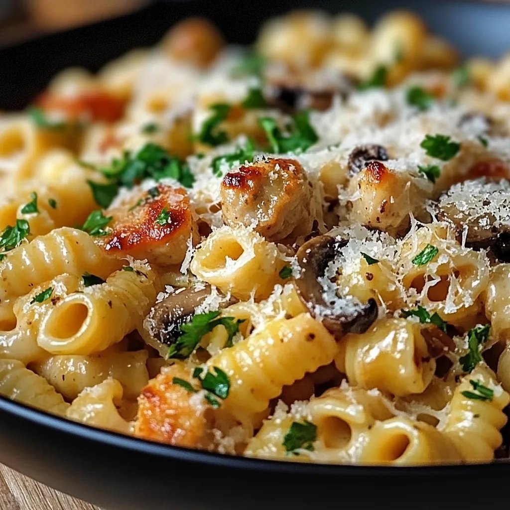 Knuspriger Nudel-Hähnchen-Auflauf mit Knoblauch und Parmesan