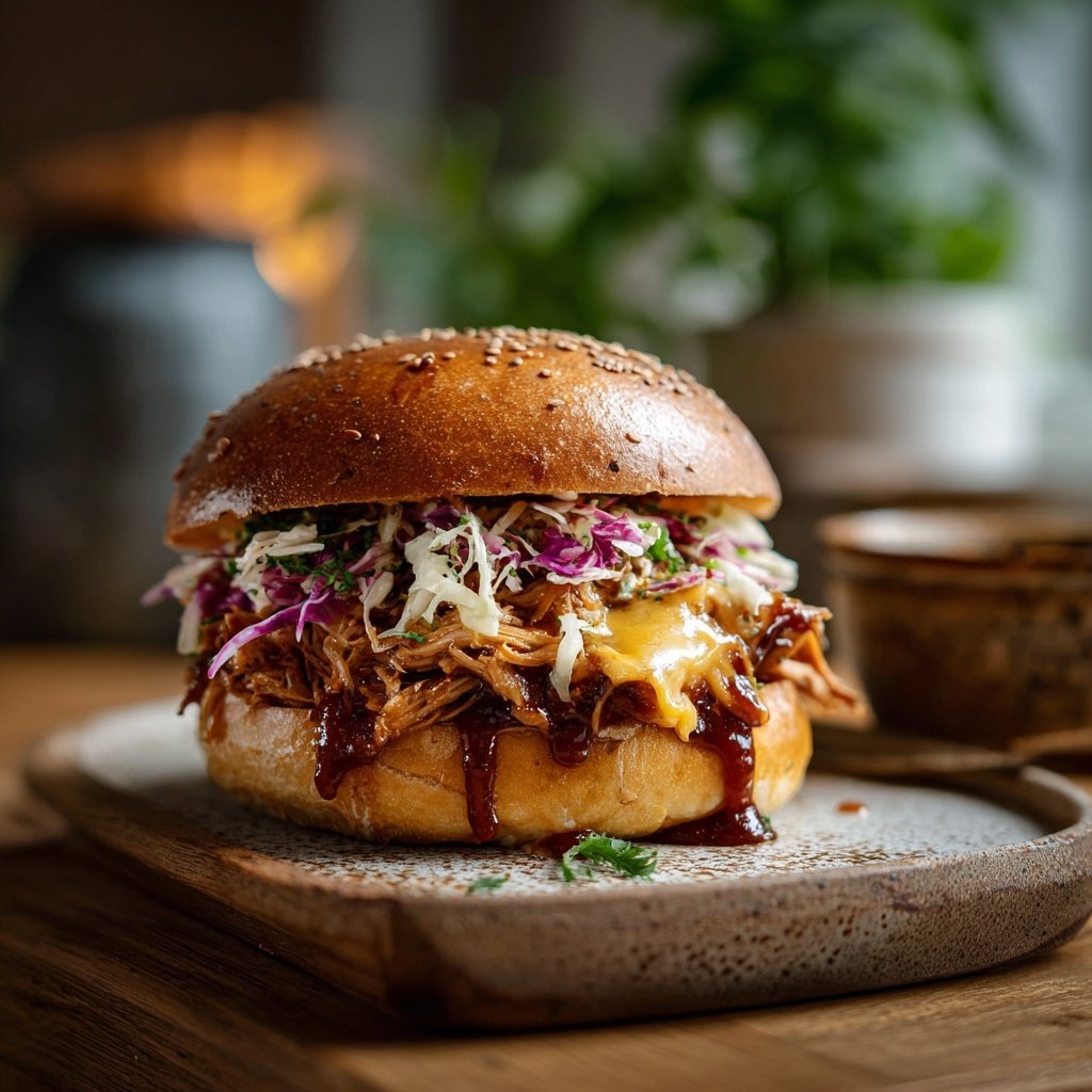 Pulled Chicken Burger vom Grill