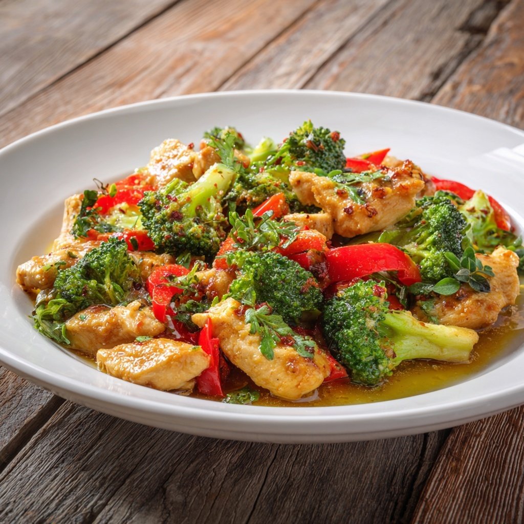 Kalorienarme Hähnchenpfanne Mit Brokkoli Und Paprika