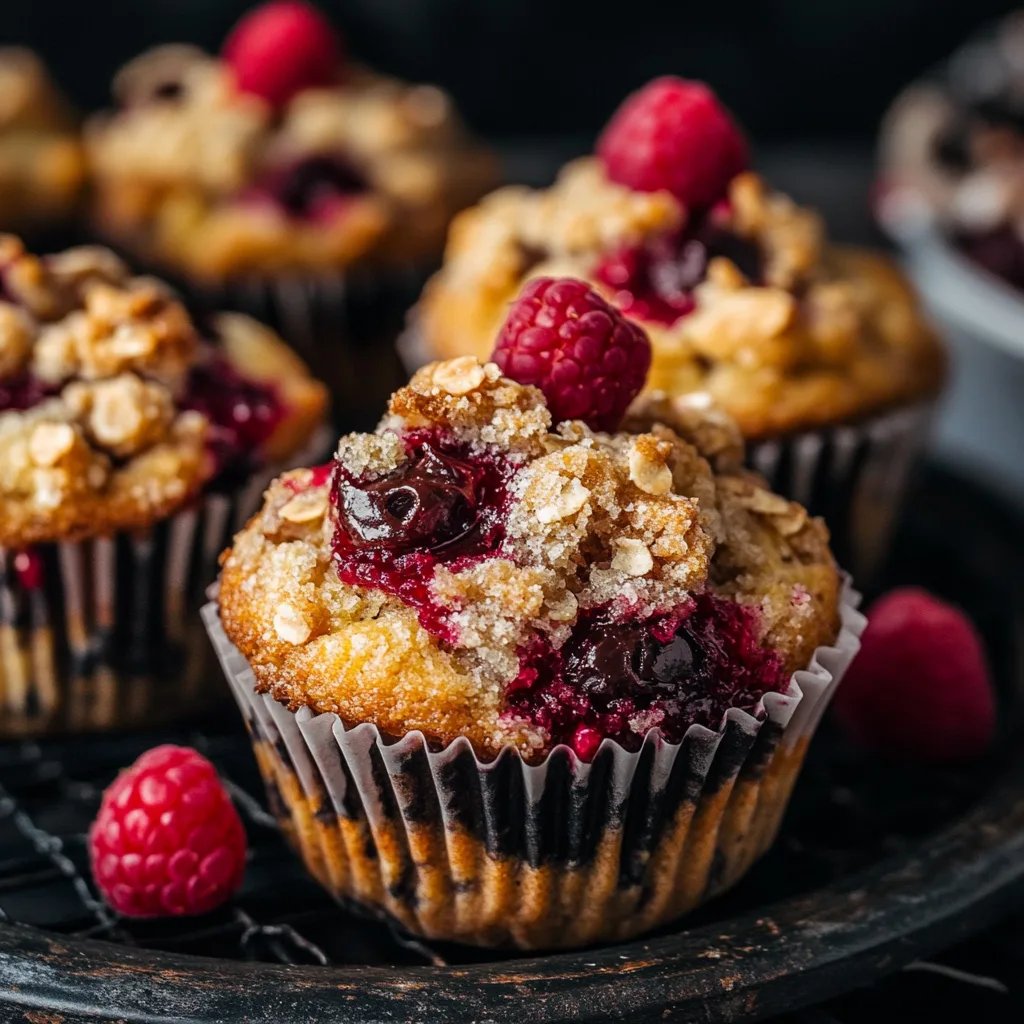 Muffins mit dunklen Schokoladenstückchen und Himbeerstreuseln