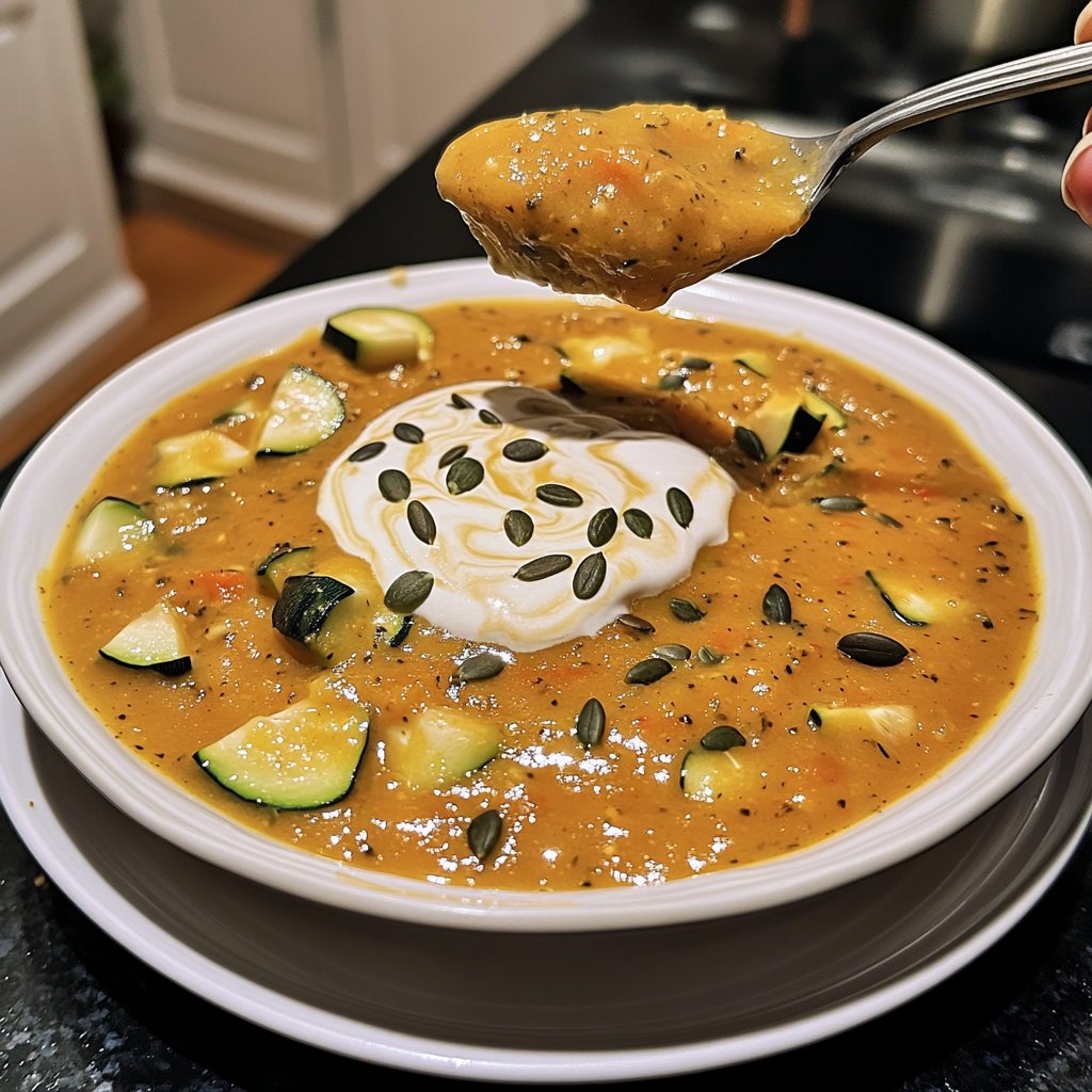 Cremige Kürbissuppe mit Zucchini