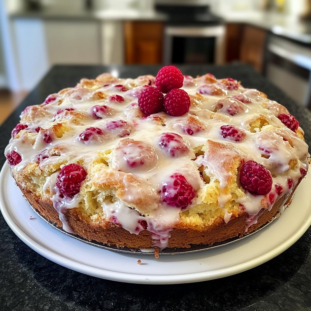 Zitronenkuchen mit Himbeeren